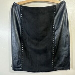 Sioni Women's 16 Black Faux Leather Studded Mini Skirt Y2K Grunge NEW